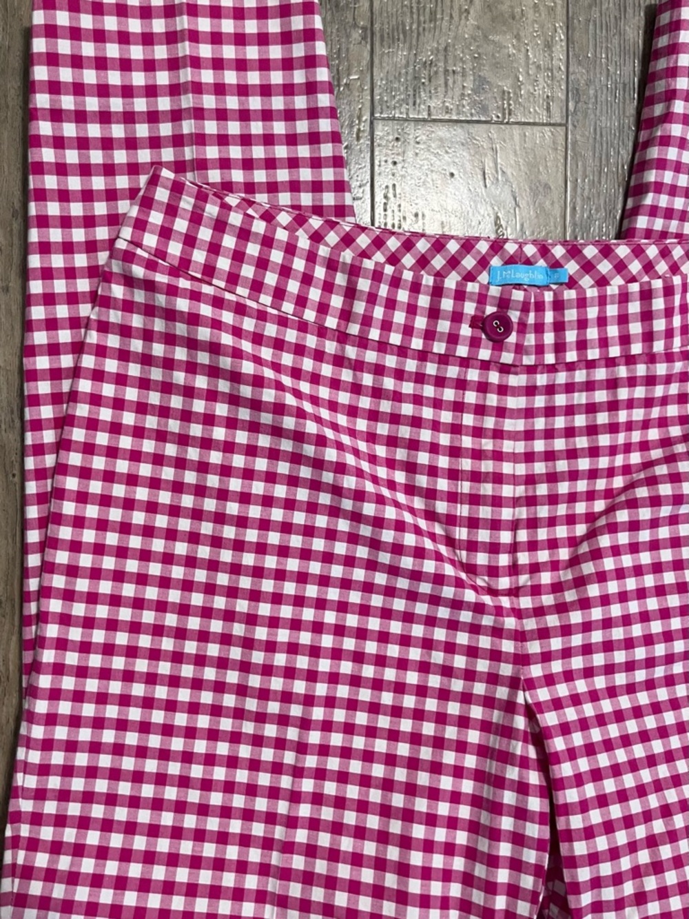J. McLaughlin Women’s Pink Gingham Skinny Light Weight Stretch Check Print Pants - Picture 2 of 6
